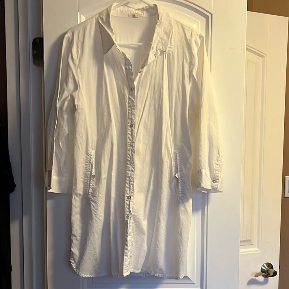 White Button-Up Long Shirt dress